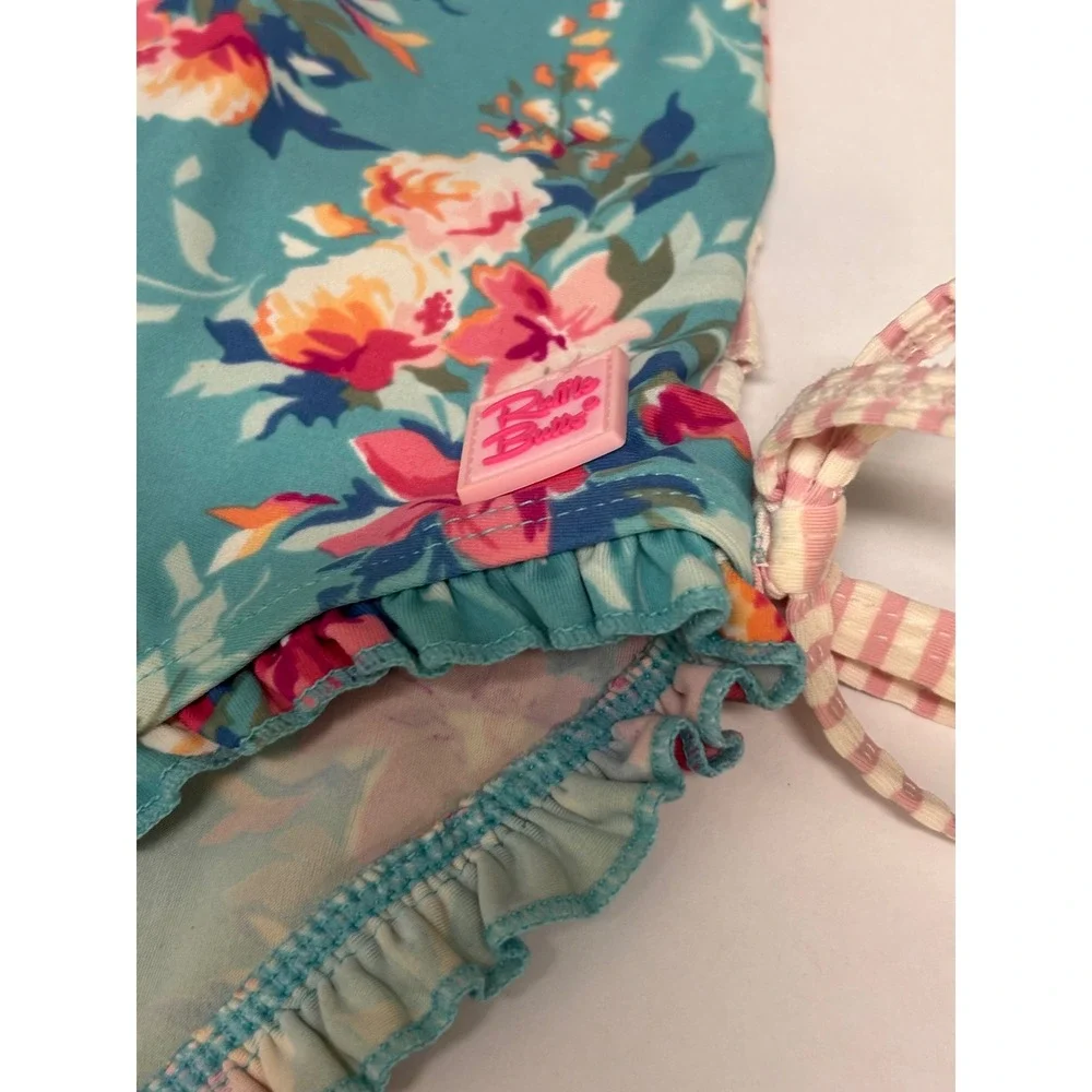 RuffleButts Girls Teal Floral Long Sleeve Rash Guard Swimsuit 18-24M Ruffles